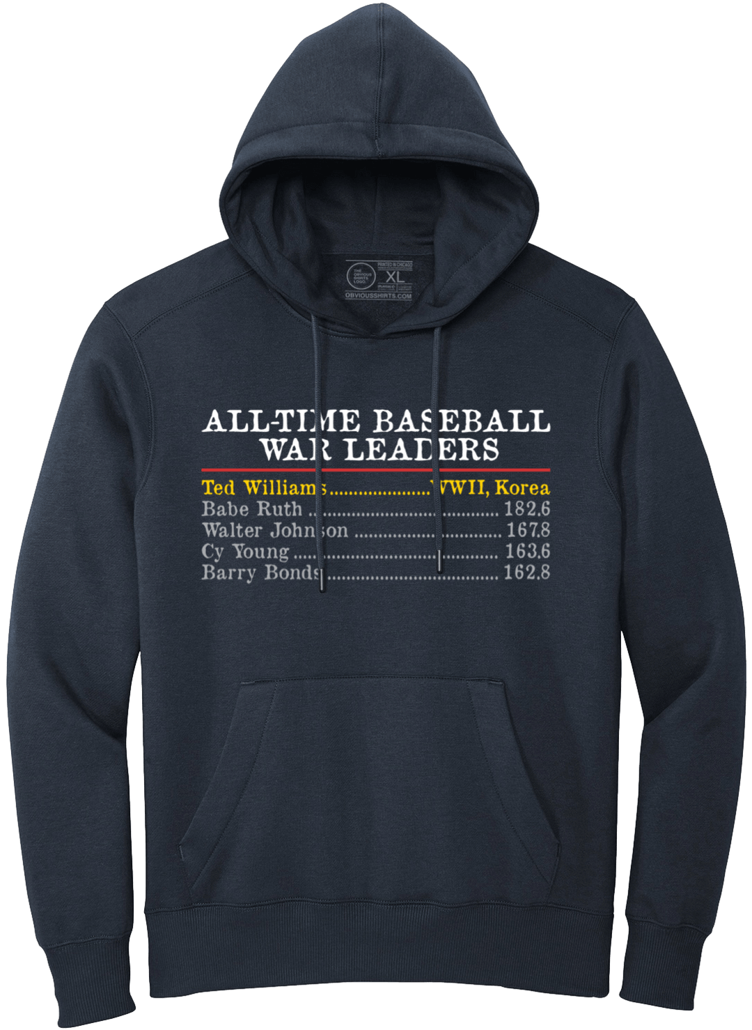 BASEBALL'S WAR LEADERS (HOODED SWEATSHIRT) - OBVIOUS SHIRTS