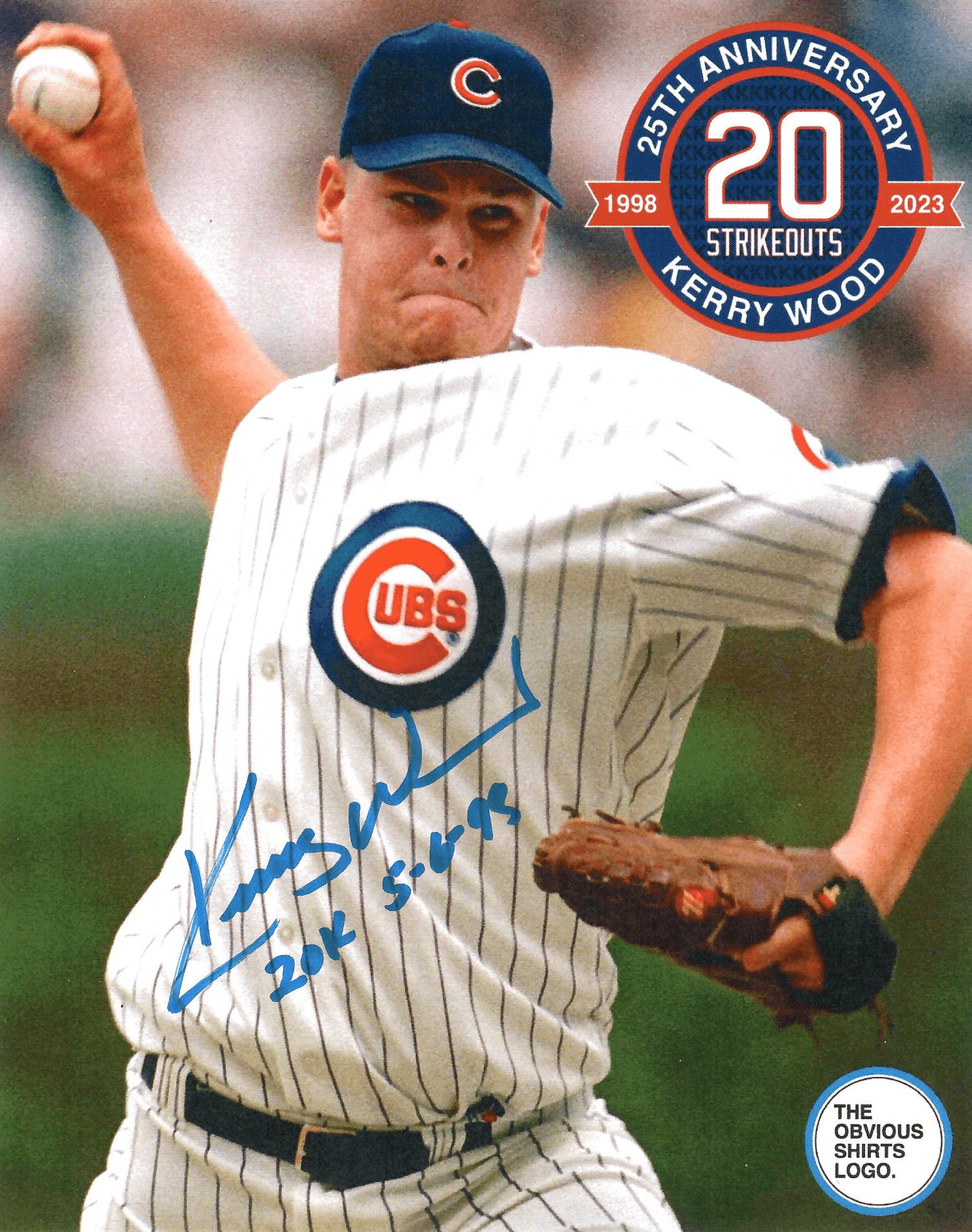 KERRY WOOD 25TH ANNIVERSARY SIGNED 20 STRIKEOUT 8x10 PHOTO