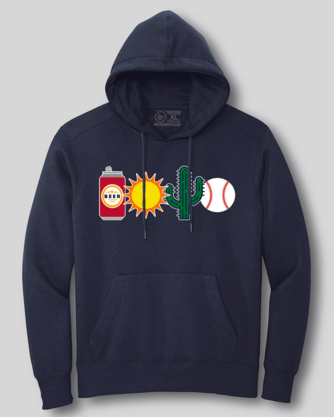 BEER SUN CACTUS BASEBALL. (BLACK HOODED SWEATSHIRT) - OBVIOUS SHIRTS