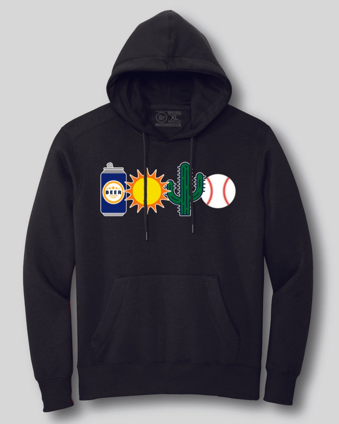 BEER SUN CACTUS BASEBALL. (BLACK HOODED SWEATSHIRT) - OBVIOUS SHIRTS