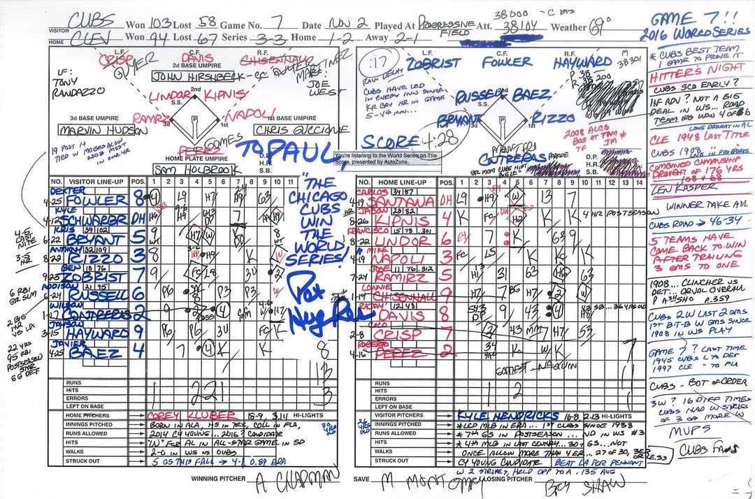 PAT HUGHES GAME 7 SIGNED SCORECARD - OBVIOUS SHIRTS