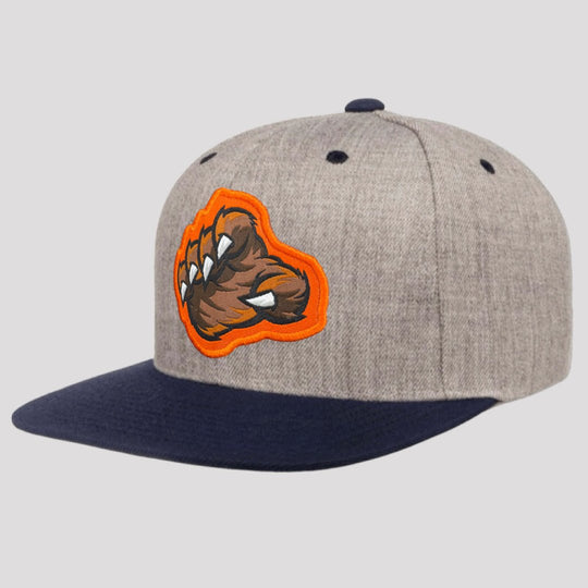 THE BEAR CLAW FLAT BILL SNAPBACK HAT (HEATHER GREY/NAVY) - OBVIOUS SHIRTS