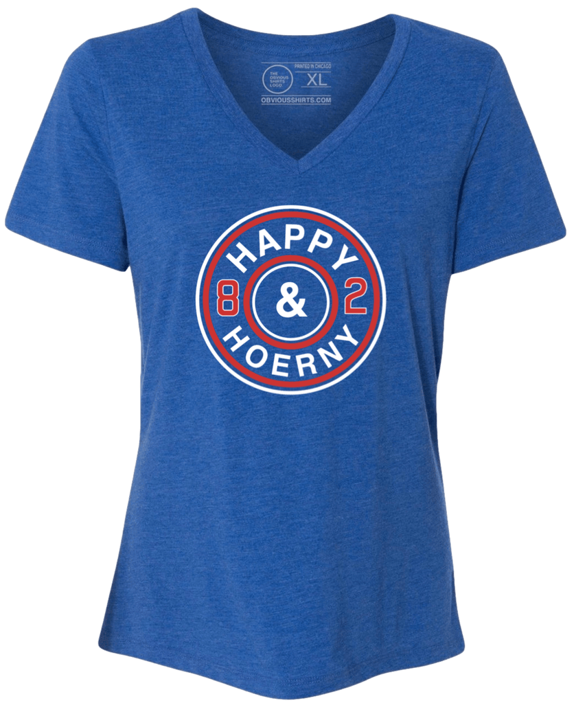 obviousshirts Happy & HOERNY. (Women's V-Neck) Blue / MD