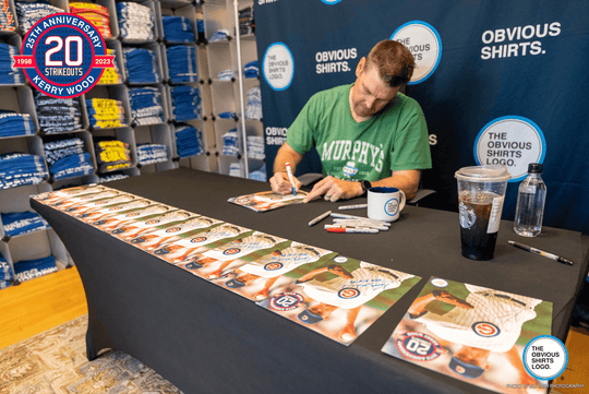 KERRY WOOD 25TH ANNIVERSARY SIGNED 20 STRIKEOUT 8x10 PHOTO - OBVIOUS SHIRTS